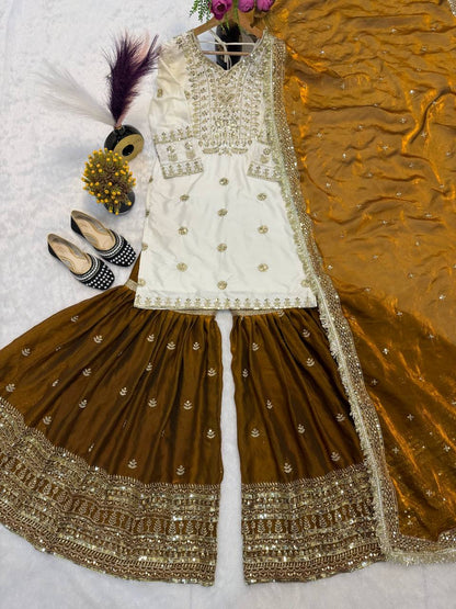 Designer Crepe Silk Embroidered Sharara Plazzo Set