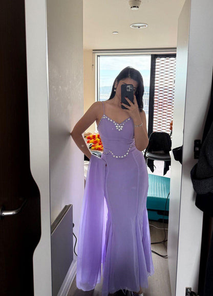 Elegant Lavender Color Diamond Work Georgette Fish Cut Lehenga