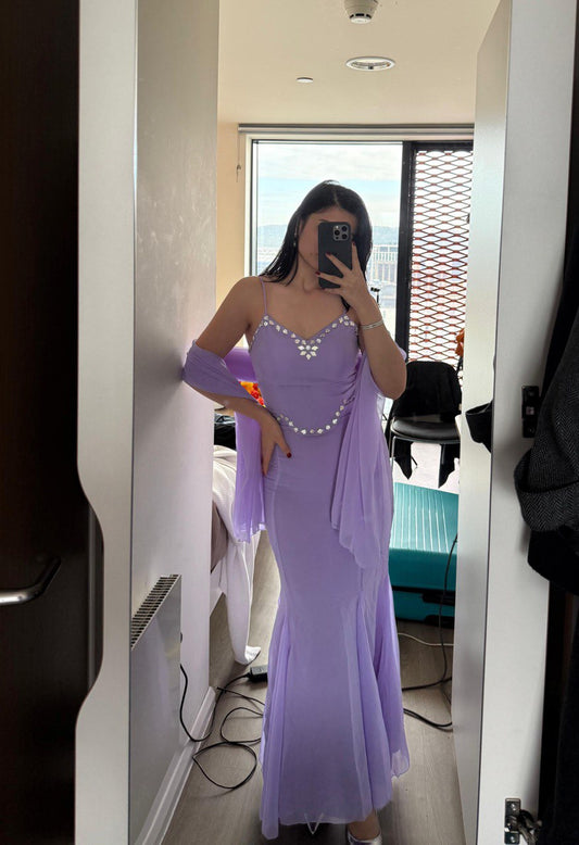 Elegant Lavender Color Diamond Work Georgette Fish Cut Lehenga