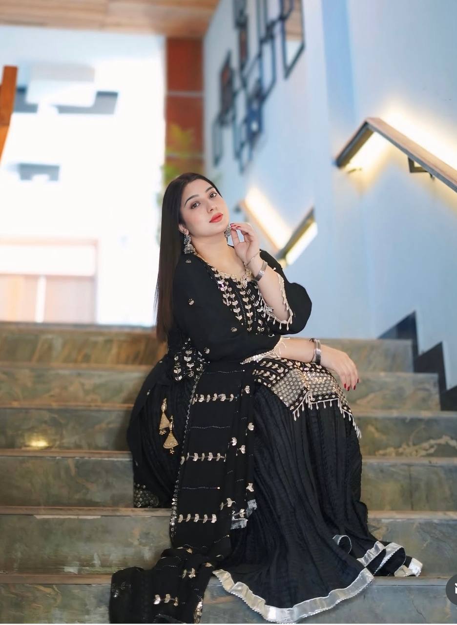 Traditional Wear Black Color Pure Fox Georgette With Heavy Embroidery Sequence Work Sharara Suit
