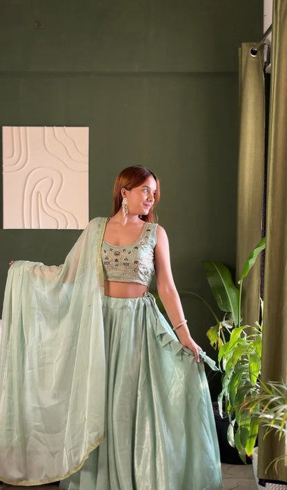Gorgeous Green Color Embroidered Lehenga Choli