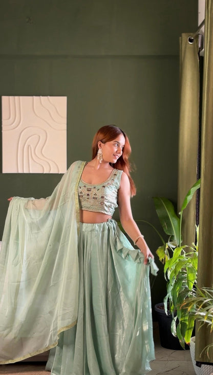 Gorgeous Green Color Embroidered Lehenga Choli