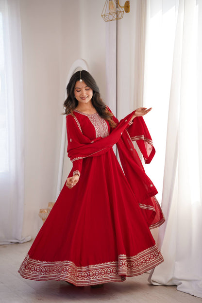 Attrative Red Color Sequence Embroidered Anarkali Gown Set