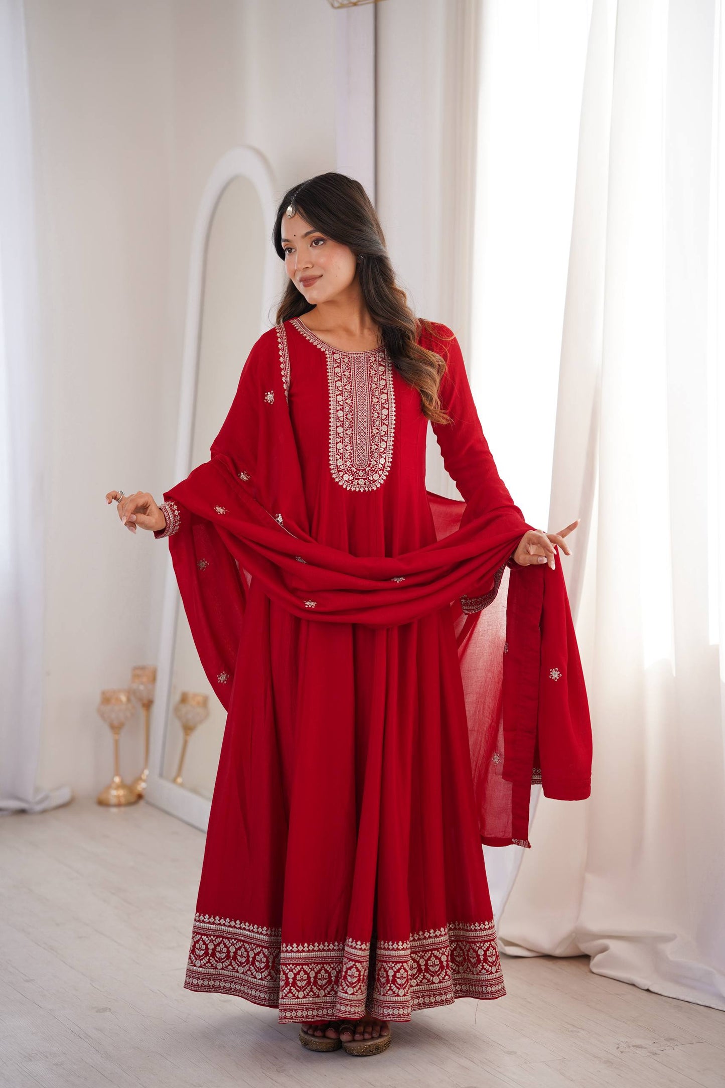 Attrative Red Color Sequence Embroidered Anarkali Gown Set