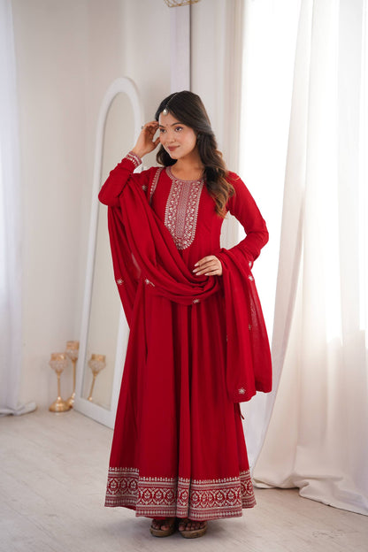 Attrative Red Color Sequence Embroidered Anarkali Gown Set