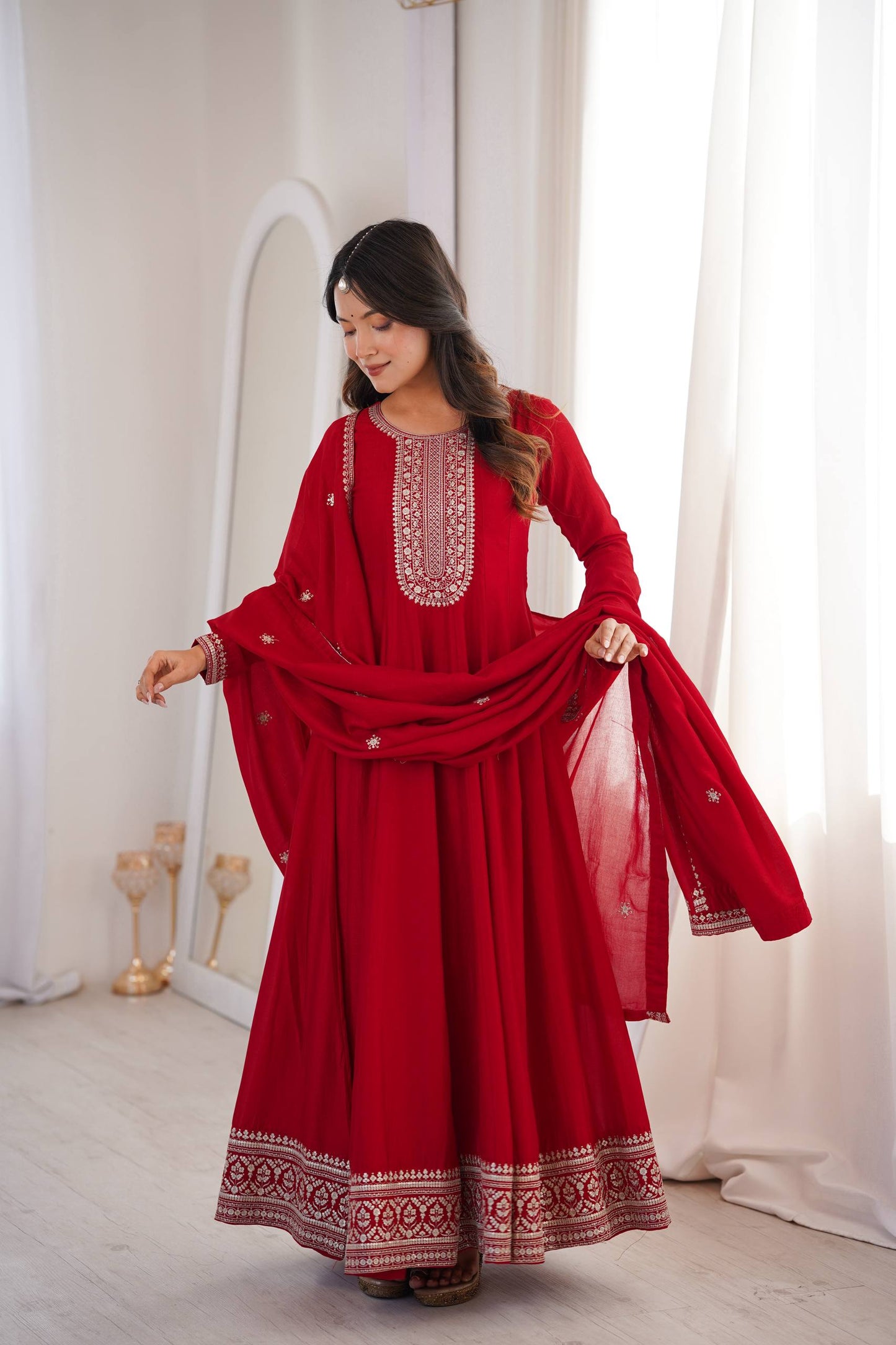 Attrative Red Color Sequence Embroidered Anarkali Gown Set