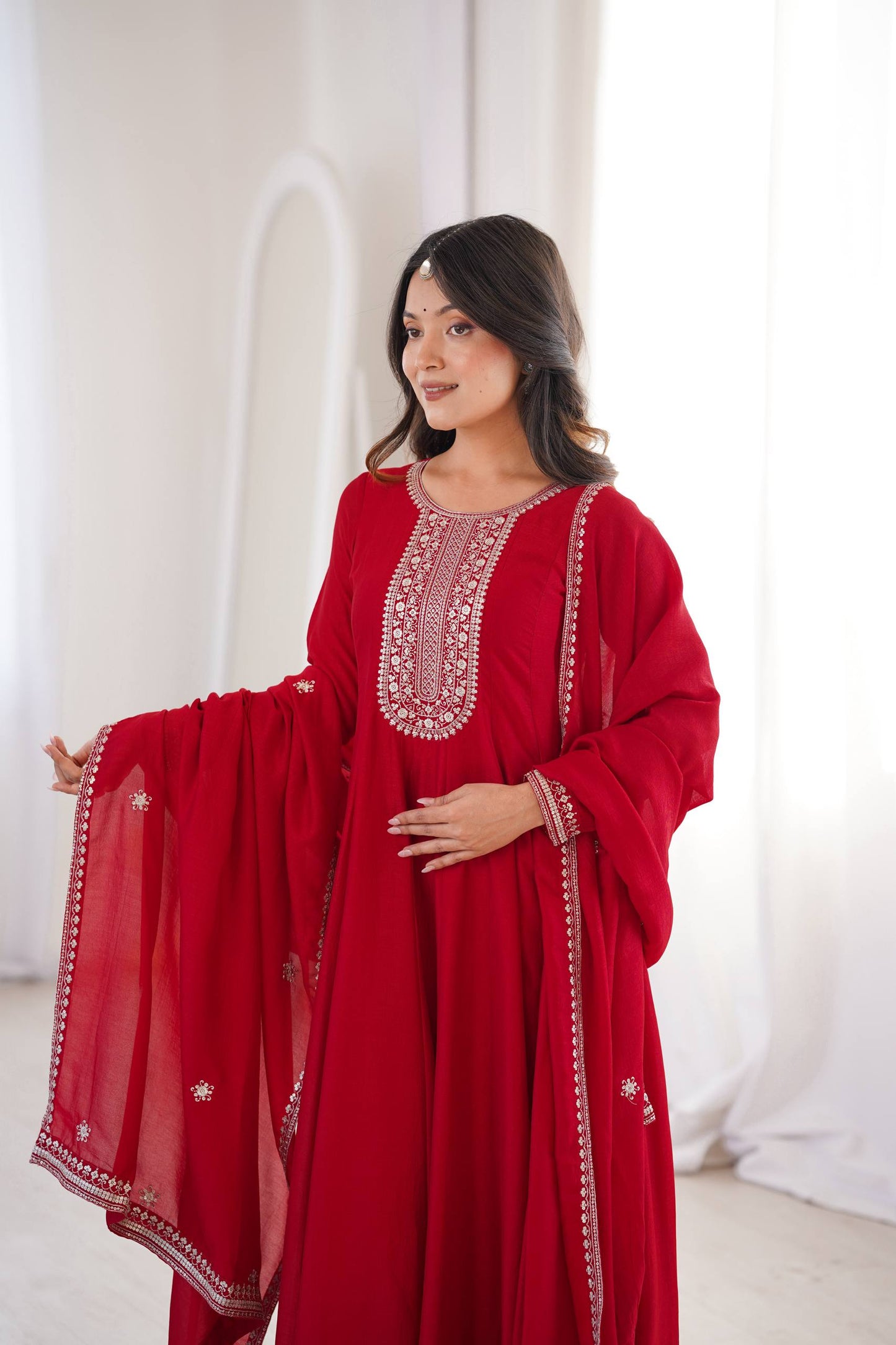 Attrative Red Color Sequence Embroidered Anarkali Gown Set