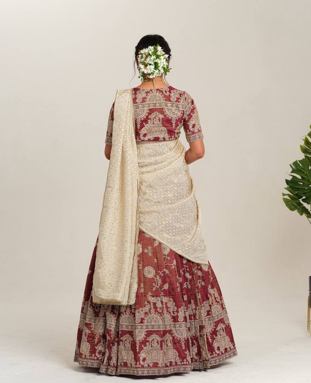 Ceremony Wear Maroon Color Sent Crape With Kalamkari Printed Designer Lehenga Choli
