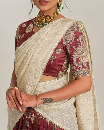 Ceremony Wear Maroon Color Sent Crape With Kalamkari Printed Designer Lehenga Choli