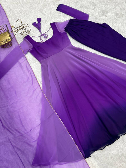 Party Wear Purple Color Heavy Pure Soft Faux Georgette Designer Anarkali Gown