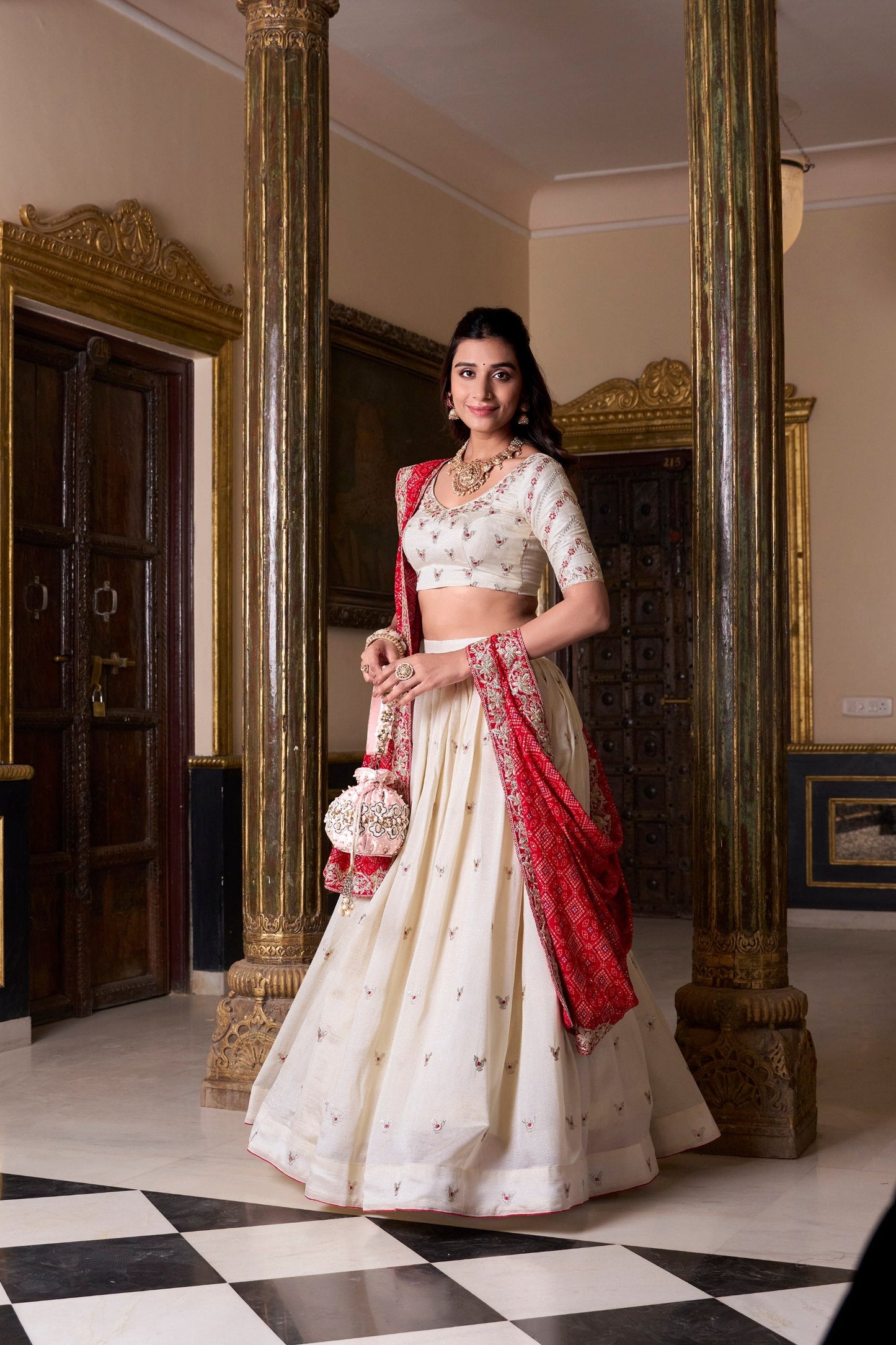 Bridal Wear Off White Color Vichitra Silk Sequins And Thread Embroidery Work Lehenga Choli