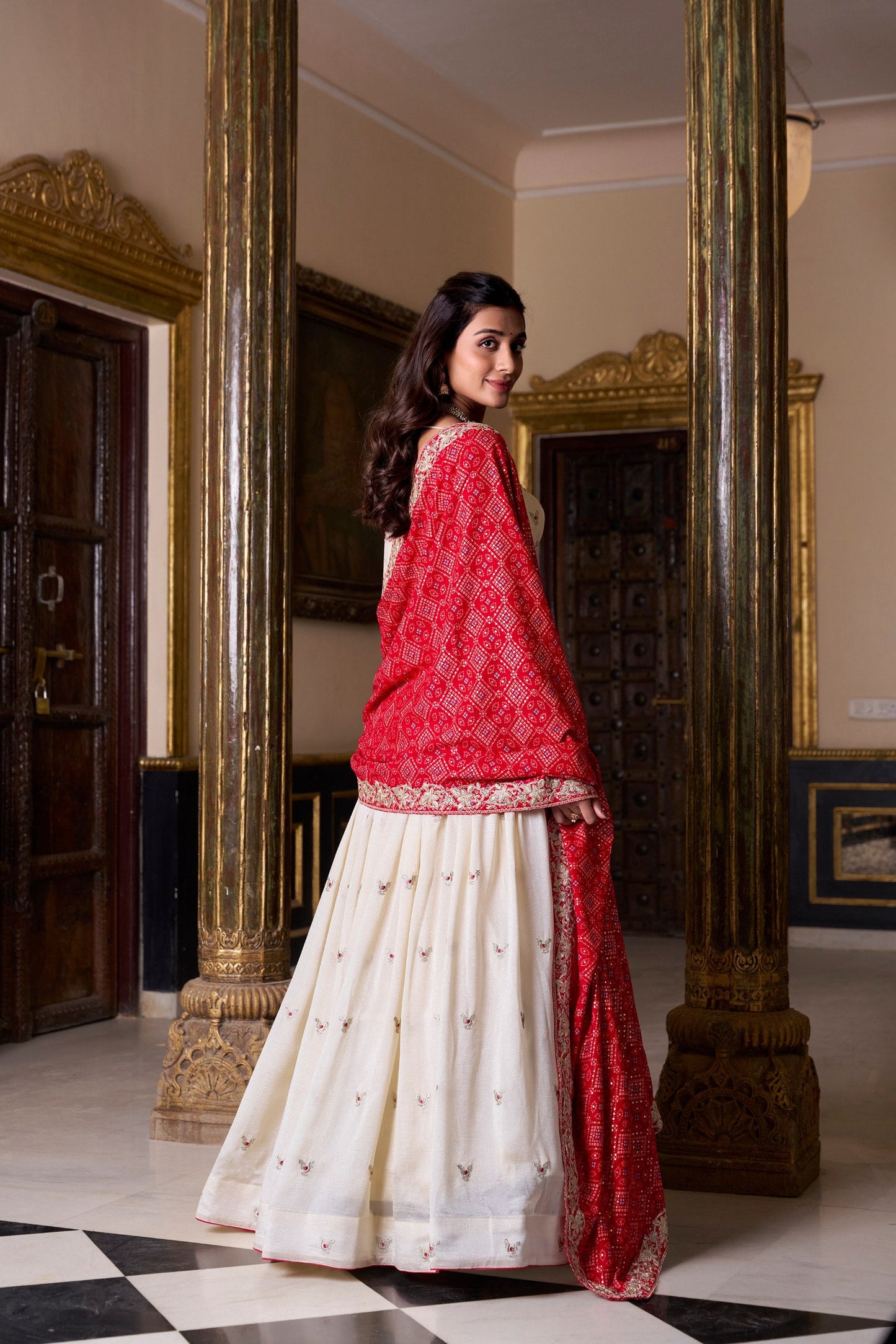 Bridal Wear Off White Color Vichitra Silk Sequins And Thread Embroidery Work Lehenga Choli