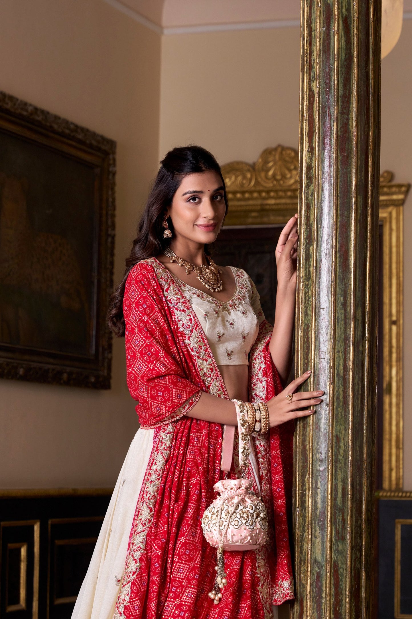 Bridal Wear Off White Color Vichitra Silk Sequins And Thread Embroidery Work Lehenga Choli