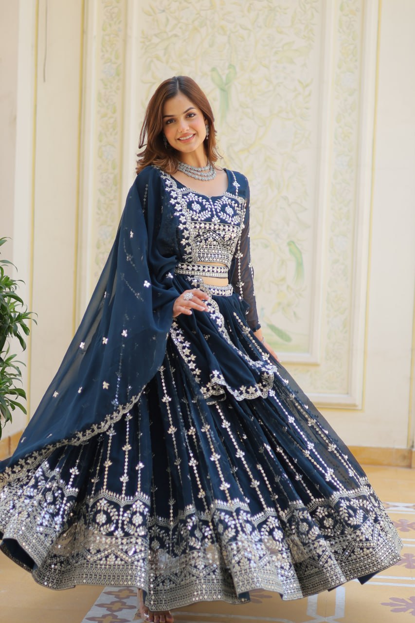 Presenting Rama Color Heavy Faux Georgette With Embroidery Sequence Work Lehenga Choli