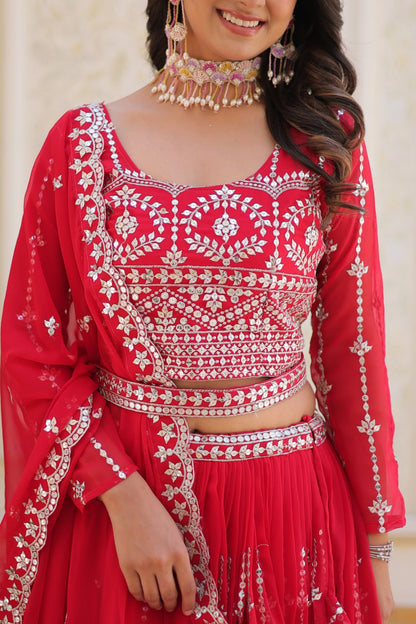 Presenting Red Color Heavy Faux Georgette With Embroidery Sequence Work Lehenga Choli