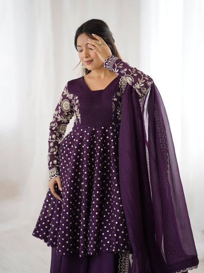 Party Wear Purple Color Embroidered Sequence Work Sharara Suit