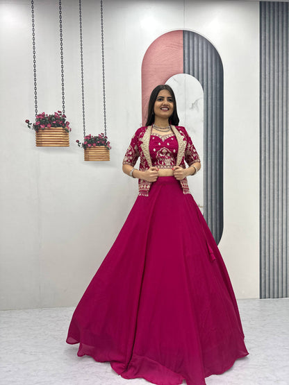 Party Wear Pink Color Sequence Embroidered Lehenga Choli Set
