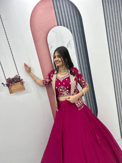Party Wear Pink Color Sequence Embroidered Lehenga Choli Set