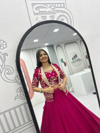 Party Wear Pink Color Sequence Embroidered Lehenga Choli Set
