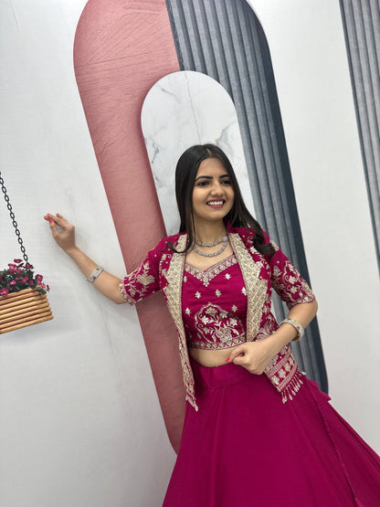 Party Wear Pink Color Sequence Embroidered Lehenga Choli Set