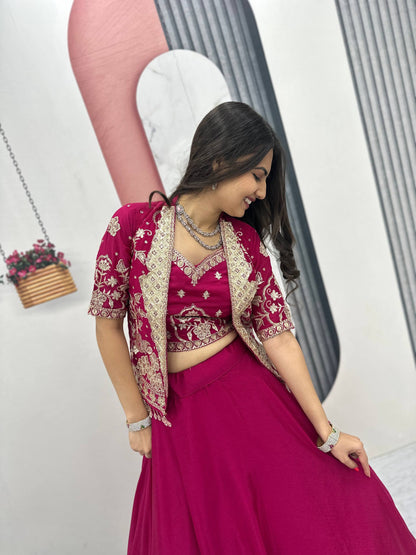 Party Wear Pink Color Sequence Embroidered Lehenga Choli Set