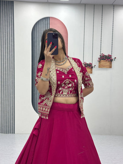 Party Wear Pink Color Sequence Embroidered Lehenga Choli Set