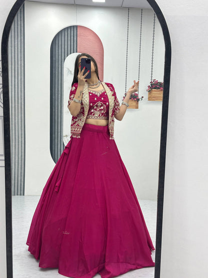 Party Wear Pink Color Sequence Embroidered Lehenga Choli Set