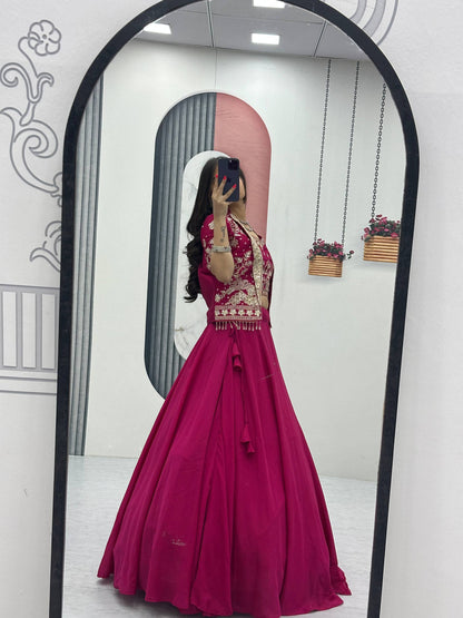 Party Wear Pink Color Sequence Embroidered Lehenga Choli Set