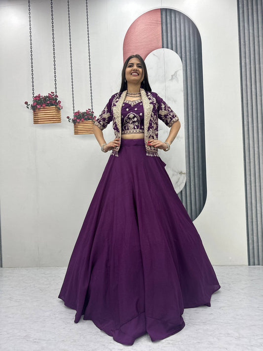 Function Wear Purple Color Sequence  Embroidery Lehenga Choli Set