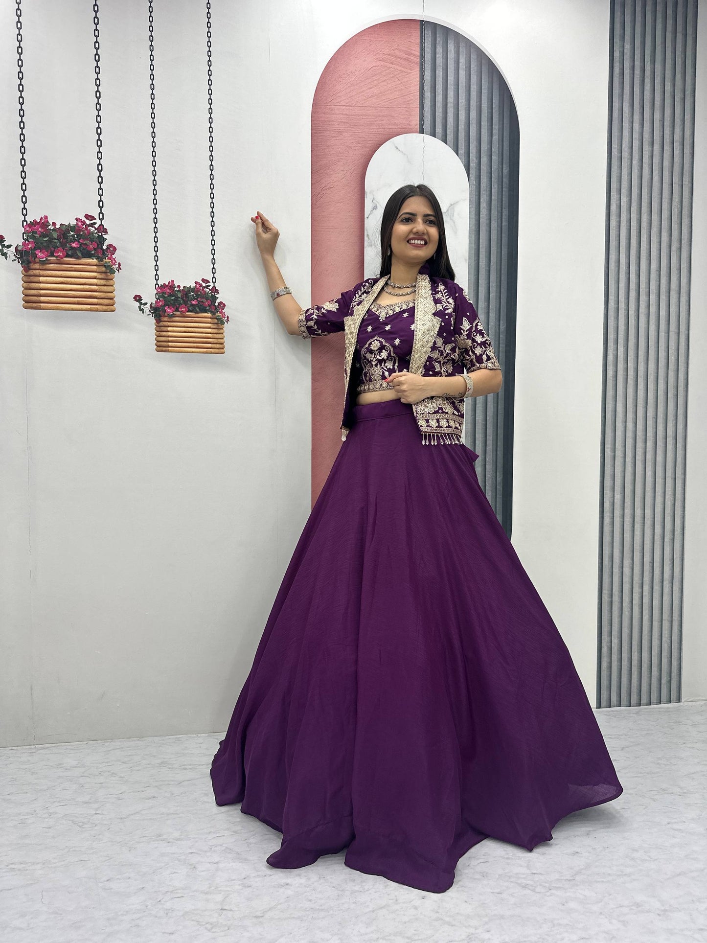 Function Wear Purple Color Sequence  Embroidery Lehenga Choli Set