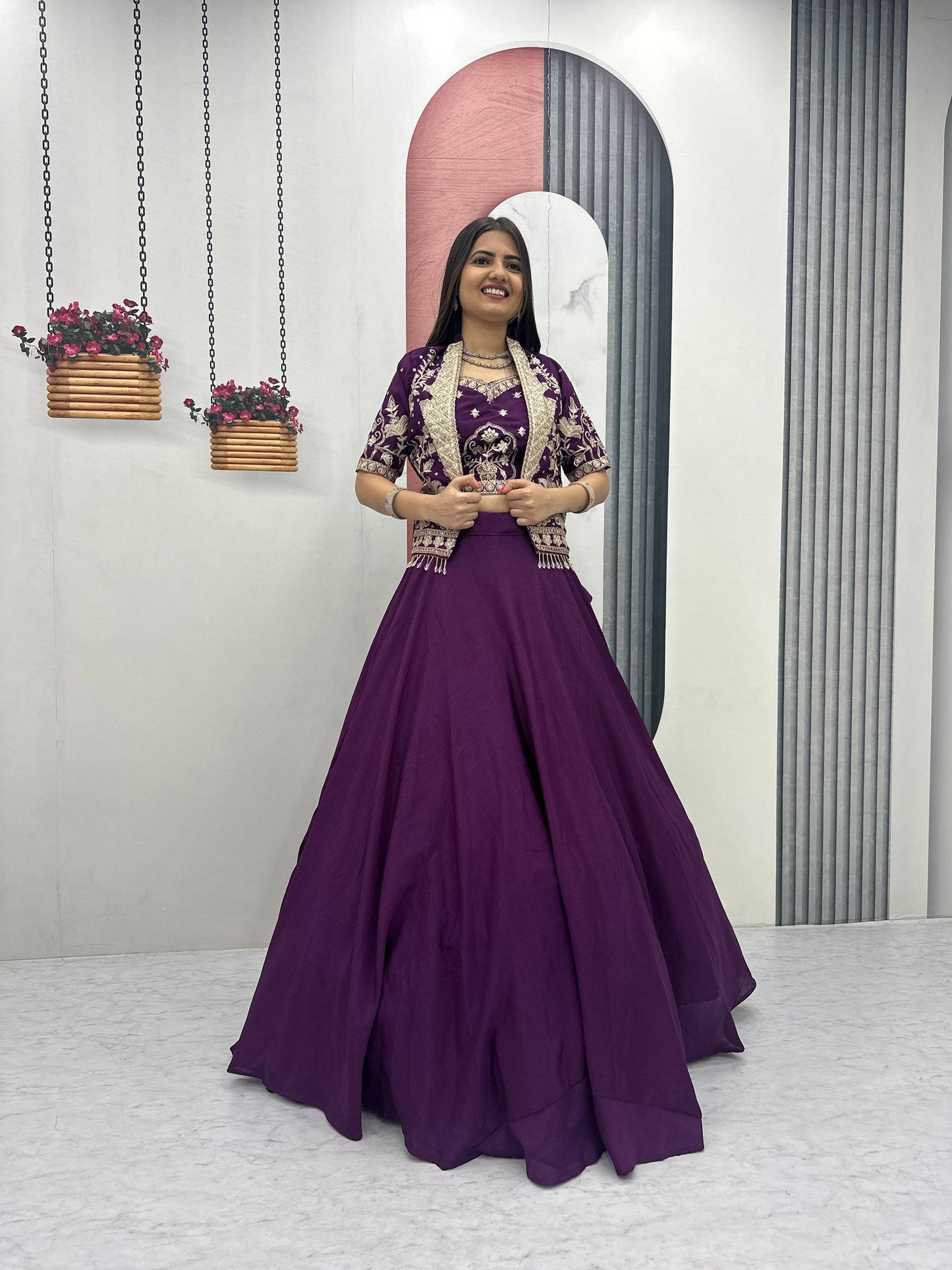 Function Wear Purple Color Sequence  Embroidery Lehenga Choli Set