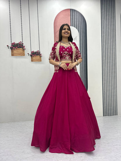 Party Wear Pink Color Sequence Embroidered Lehenga Choli Set
