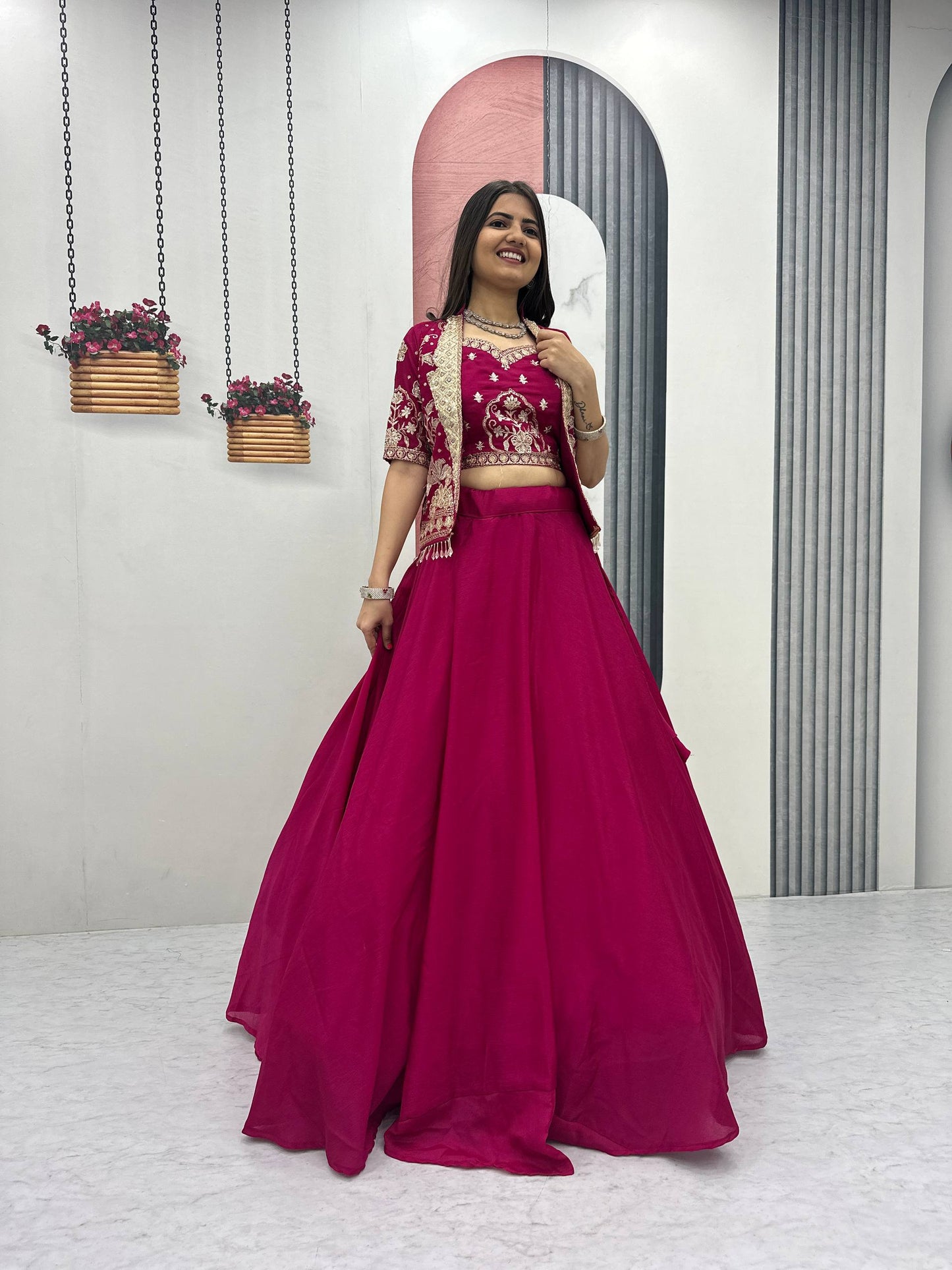 Party Wear Pink Color Sequence Embroidered Lehenga Choli Set