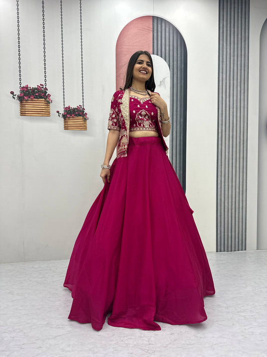 Party Wear Pink Color Sequence Embroidered Lehenga Choli Set