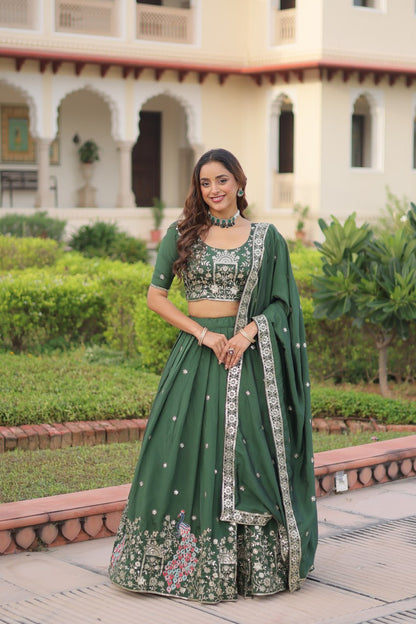 Designer Green Color Embroidered Sequence Lehenga Choli Set