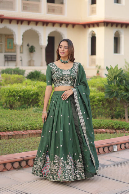 Designer Green Color Embroidered Sequence Lehenga Choli Set