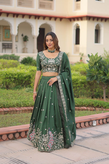 Designer Green Color Embroidered Sequence Lehenga Choli Set