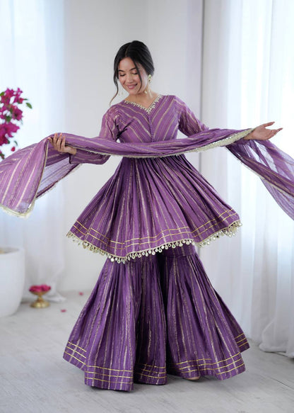 Arti Chauhan Wear Lavender Color Handwork Designer Sharara Suit
