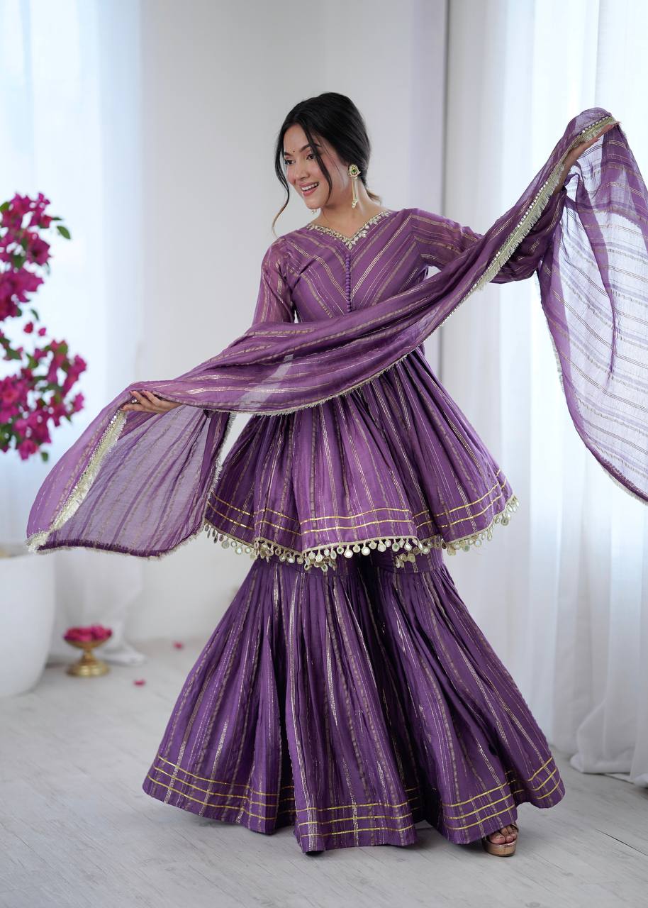 Arti Chauhan Wear Lavender Color Handwork Designer Sharara Suit