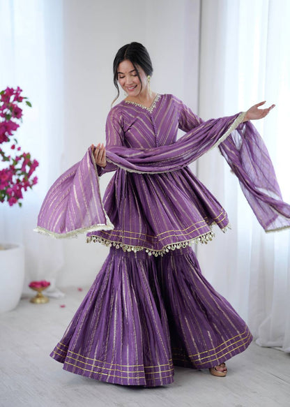Arti Chauhan Wear Lavender Color Handwork Designer Sharara Suit