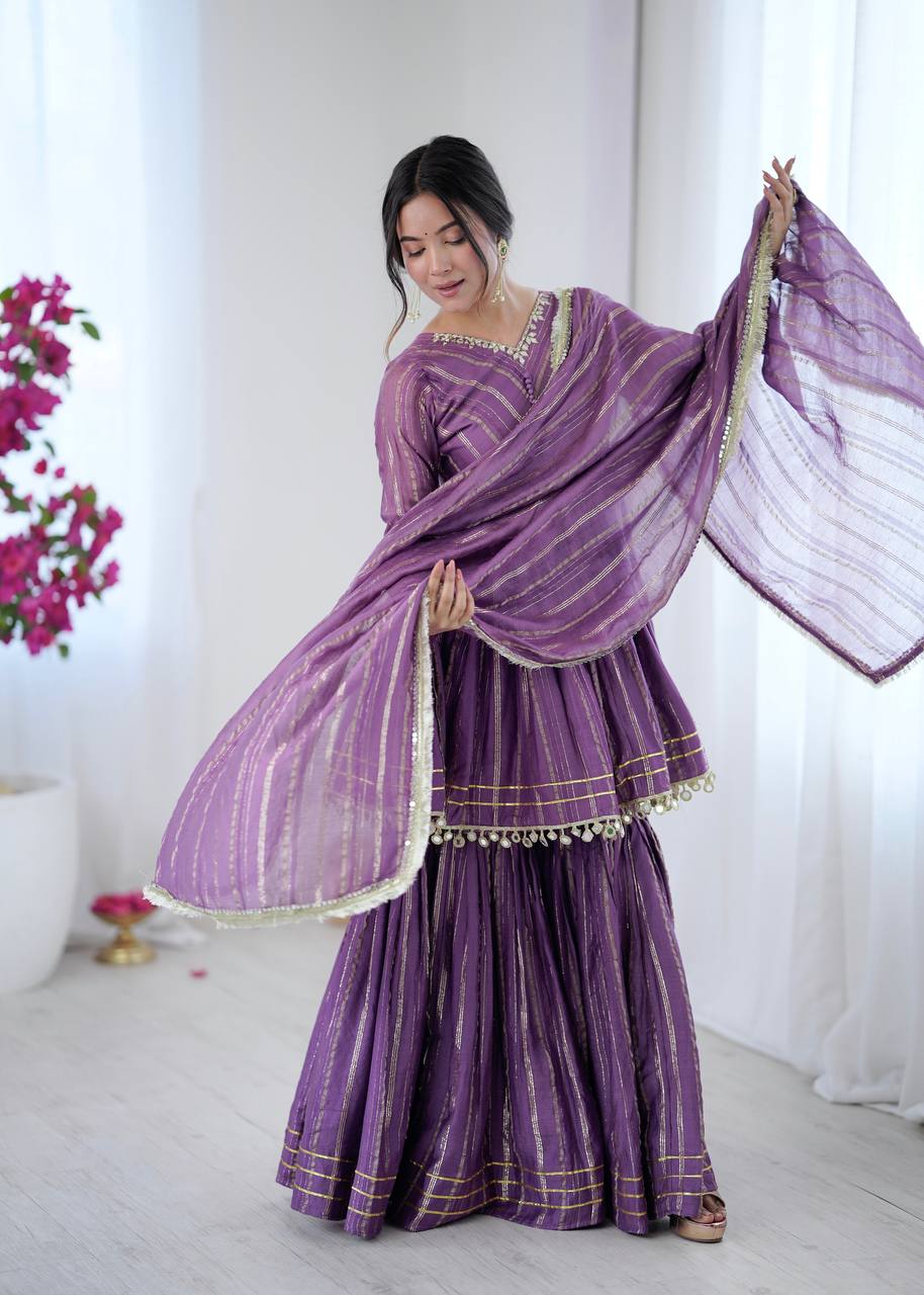 Arti Chauhan Wear Lavender Color Handwork Designer Sharara Suit