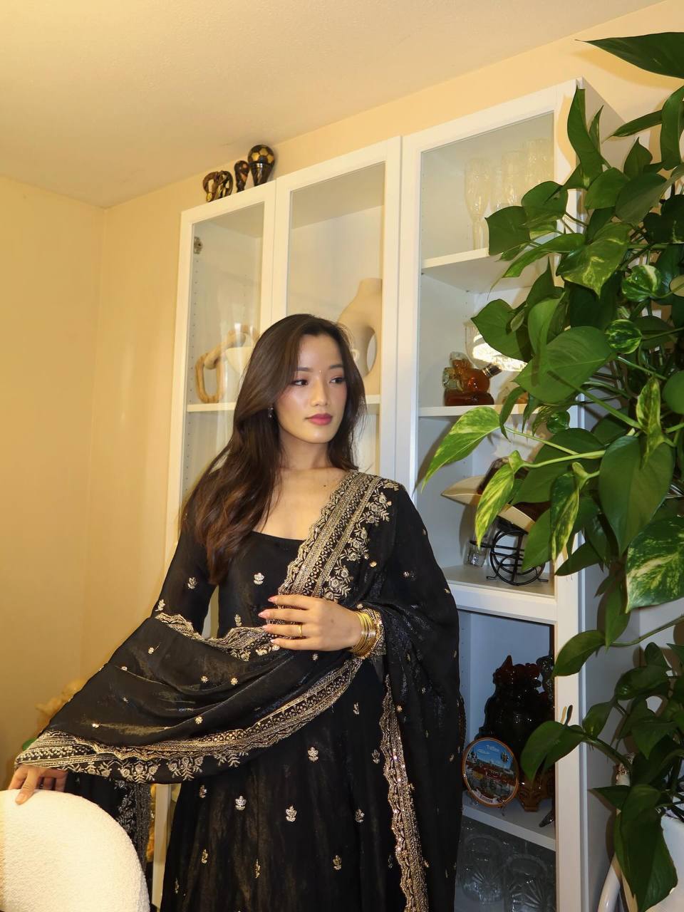 Designer Black Color Georgette Fully Flared Ready to Wear Gown