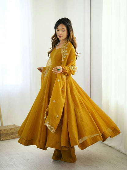 Designer Yellow Color Heavy Fandy Silk Haldi Wear Gown