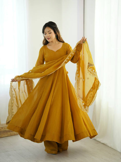 Designer Yellow Color Heavy Fandy Silk Haldi Wear Gown