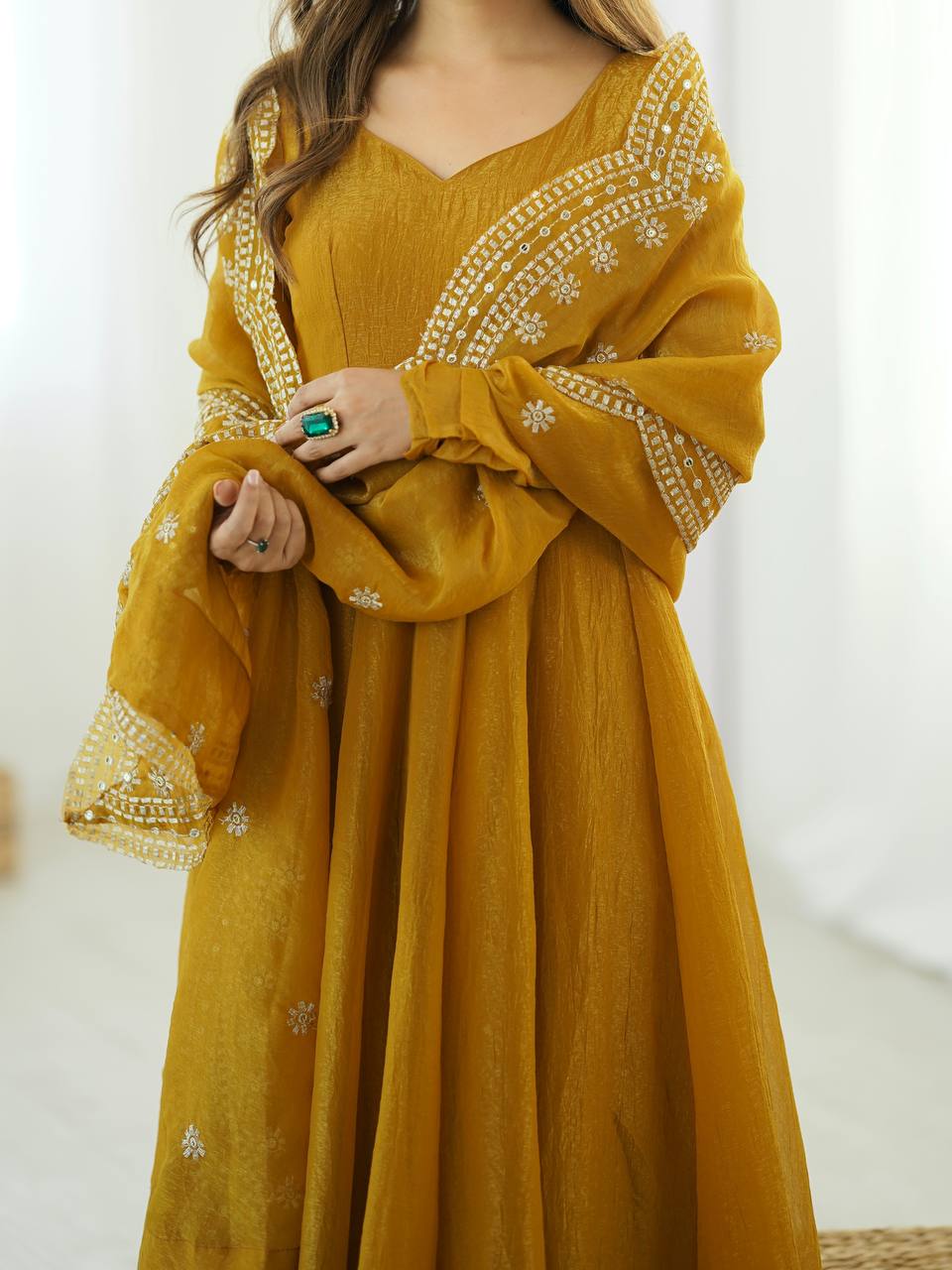 Designer Yellow Color Heavy Fandy Silk Haldi Wear Gown