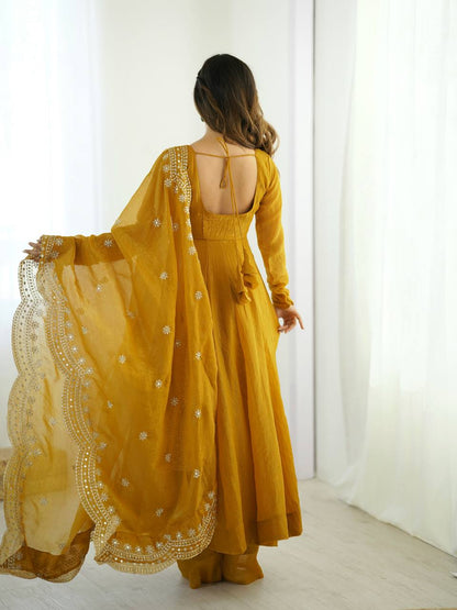 Designer Yellow Color Heavy Fandy Silk Haldi Wear Gown