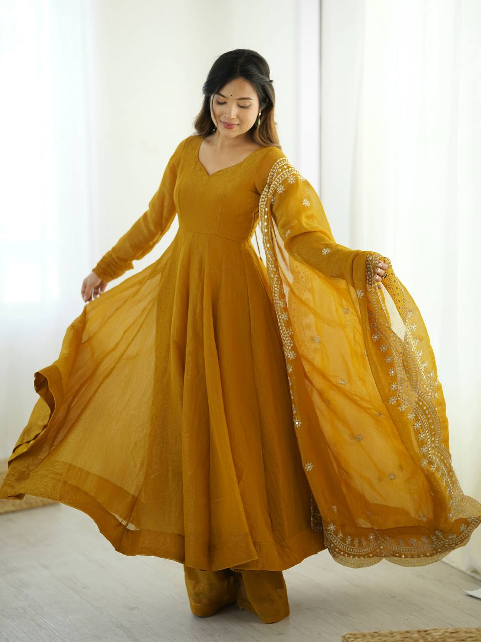 Designer Yellow Color Heavy Fandy Silk Haldi Wear Gown