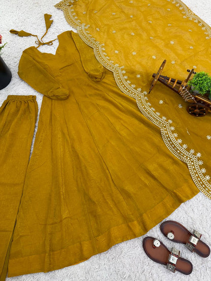 Designer Yellow Color Heavy Fandy Silk Haldi Wear Gown