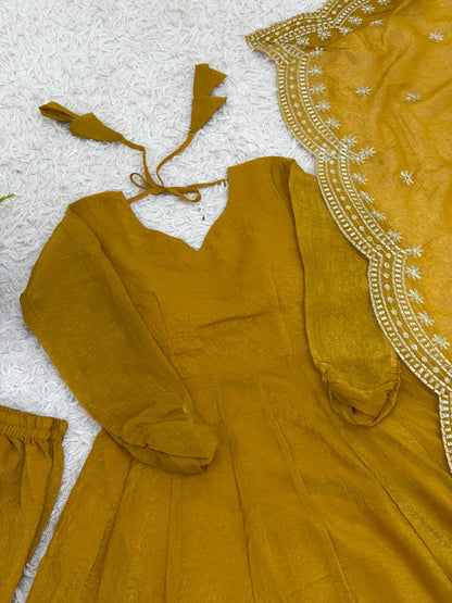 Designer Yellow Color Heavy Fandy Silk Haldi Wear Gown