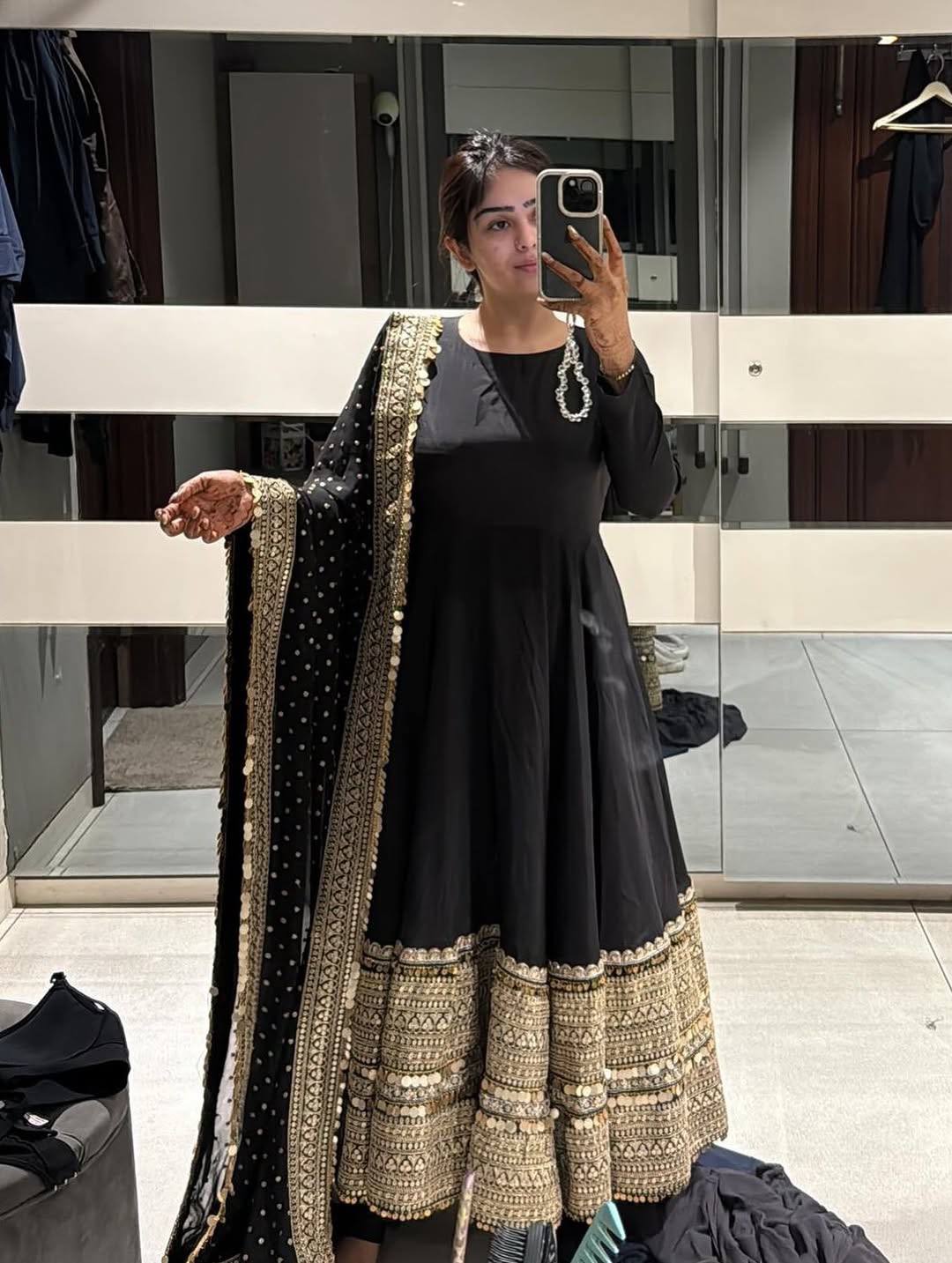 Designer Black Color Pure SIlk Embroidered Full Flair Anarkali Suit